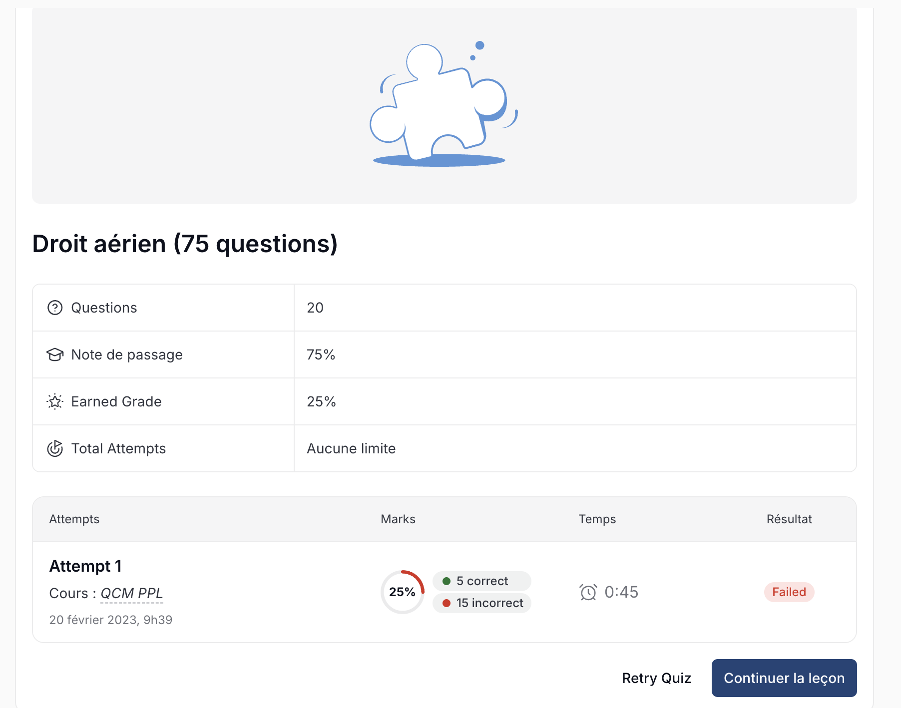 Résultats d’un QCM sur la plateforme e-learning Opaline